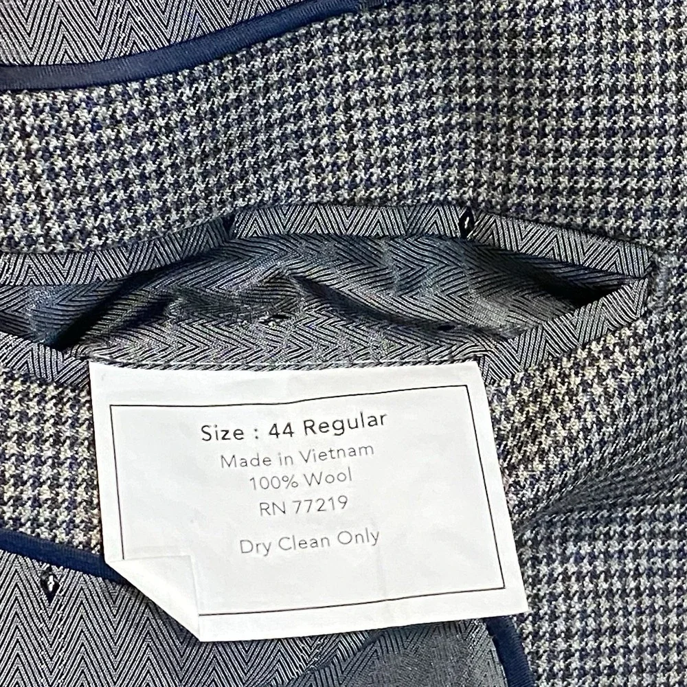 Joseph Feiss‎ Mens Sport Coat 44R Houndstooth Wool Blazer Gray Grandpa Aesthetic